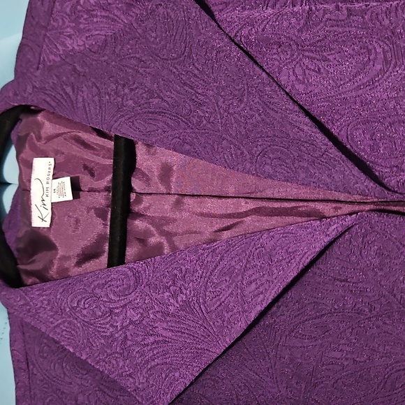 Elegant Kim Rogers plum purple jacquard open front jacket blazer, sz 14 - Picture 3 of 10